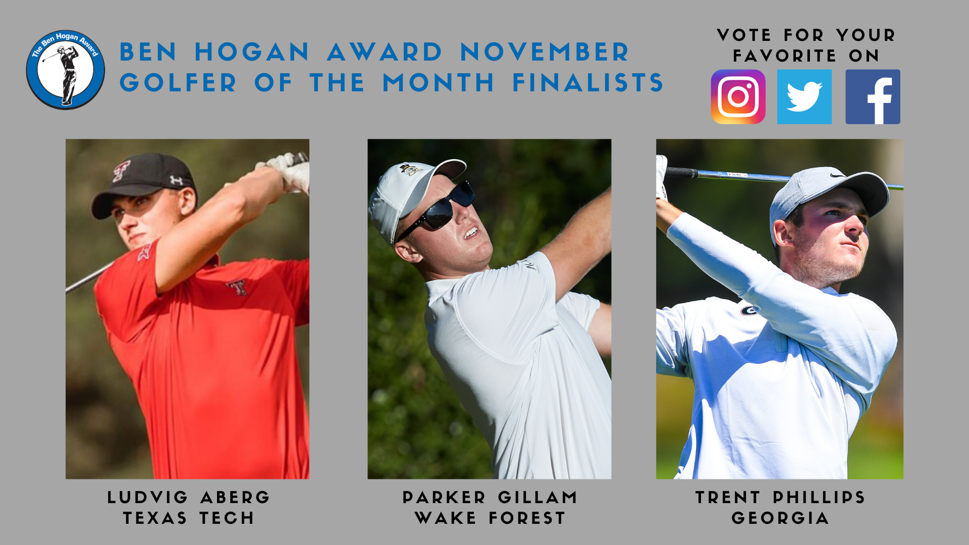 Hogan Award Announces November Golfer of the Month Finalists