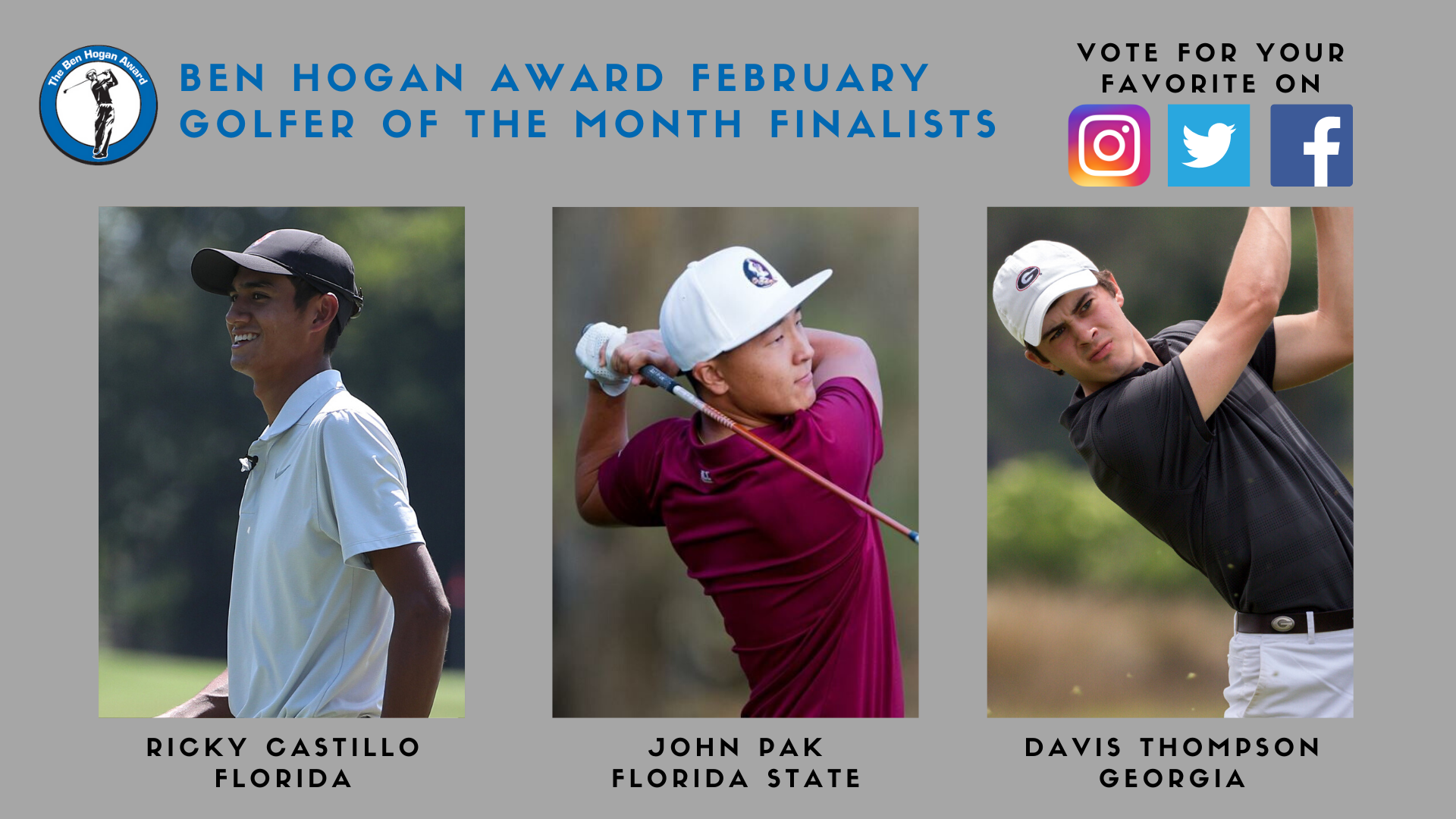 Three Top-10 Amateurs Named Finalists For Hogan Award’s February Honor