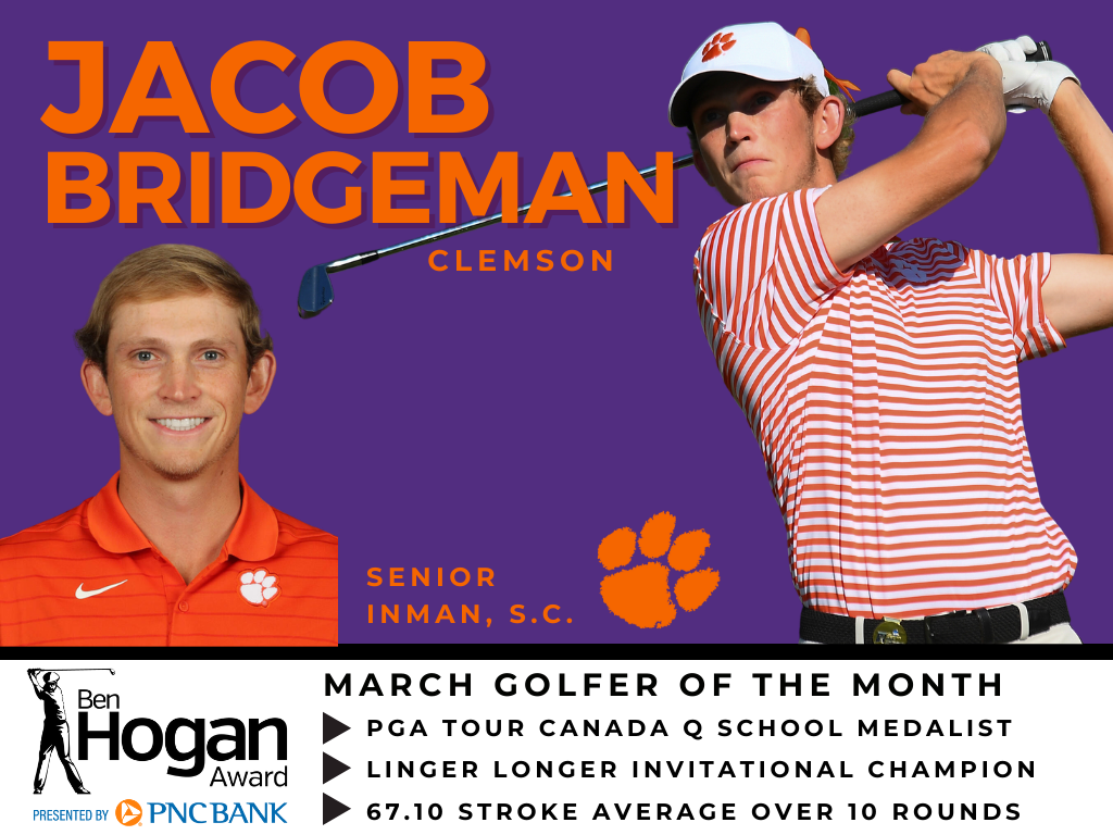 Clemson’s Bridgeman Voted March Golfer of the Month