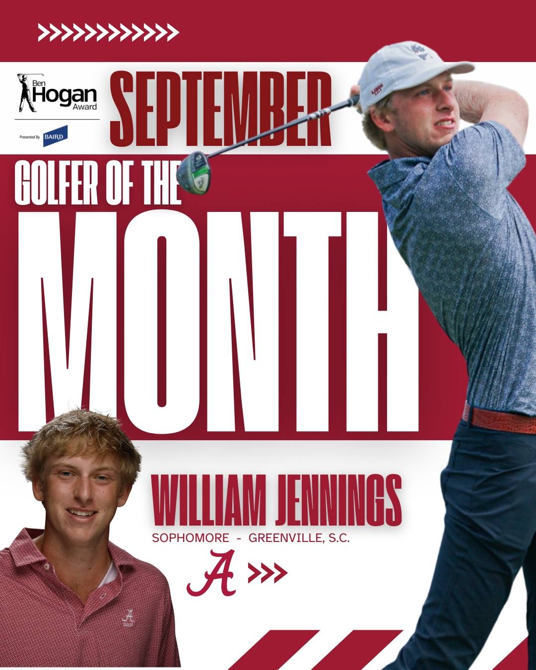 Alabama’s Jennings Crowned September Golfer of the Month